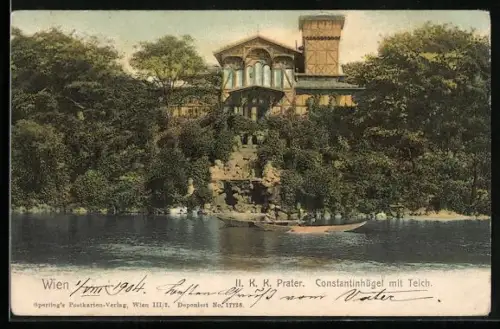 AK Wien, Wiener Prater, Constantinhügel mit Teich