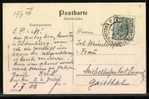 AK Wien, Wiener Prater, Hauptallee mit Pferdewägen