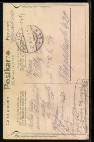 AK Berchtesgaden, Trachtenpaar vor Bergpanorama