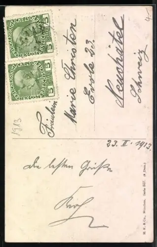 AK Königssee, Paar in Tracht in einem Kahn auf dem See