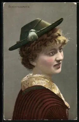 AK Frau aus Berchtesgaden in bayerischer Tracht