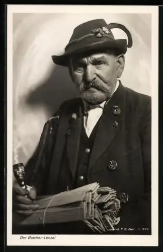 AK Der Boschen-Lenzei, alter Mann beim Rauchen einer Pfeife