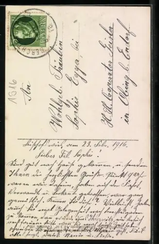 AK Berchtesgaden, Berchtesgadnerin in Tracht in Stube mit Ausblick