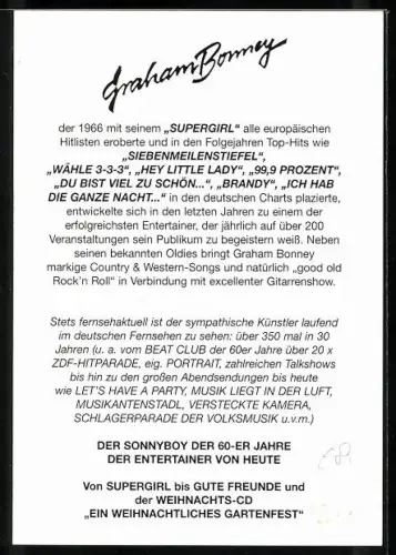 AK Musiker Graham Bonney mit E-Gitarre, Autograph