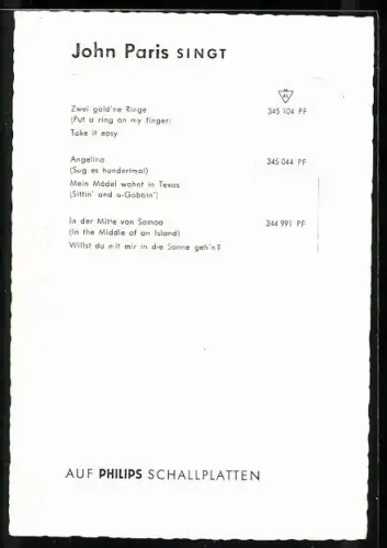 AK Musiker John Paris mit Zigarette, Autograph