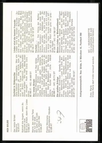 AK Musiker Rex Gildo im Porträt, Autograph