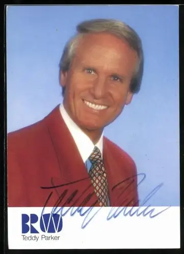 AK Musiker Teddy Parker im roten Anzug, Autograph