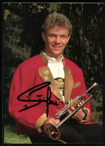 AK Musiker Stefan Mross mit Trompete, Autograph