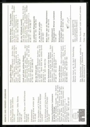 AK Musiker Renate und Werner Leismann auf einem Feld, Autograph