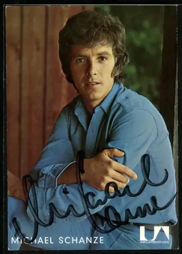 AK Musiker Michael Schanze im blauen Hemd, Autograph