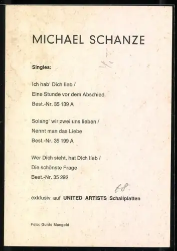 AK Musiker Michael Schanze im blauen Hemd, Autograph