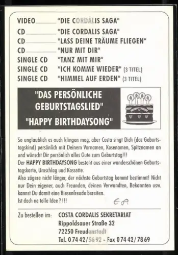 AK Musiker Costa Cordalis mit Gitarre am Meer, Autograph