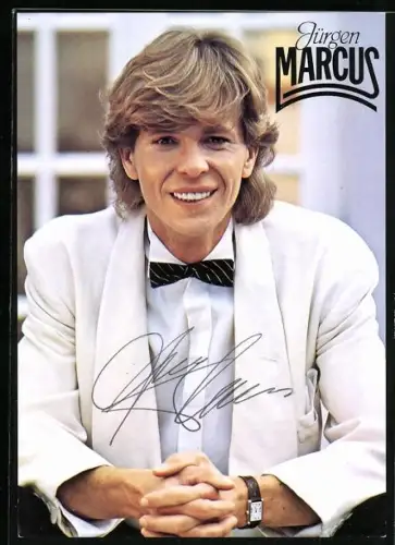 AK Musiker Jürgen Marcus im weissen Anzug, Autograph