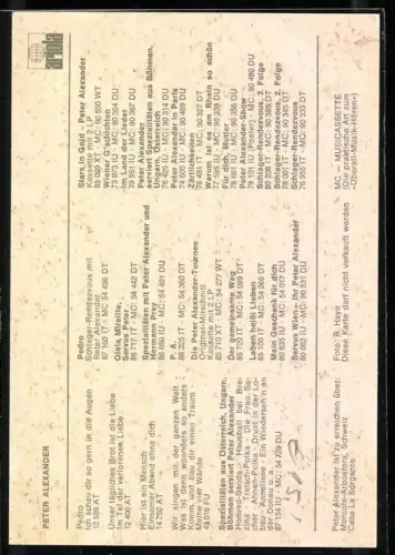 AK Musiker Peter Alexander im Grünen, Autograph