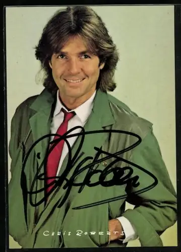 AK Musiker Chris Roberts in grüner Jacke, Autograph