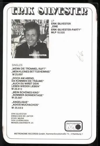 AK Musiker Erik Silvester im Porträt, Autograph