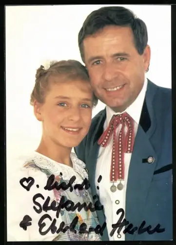 AK Sänger Eberhard Hertel mit seiner Tochter Stefanie, Autograph
