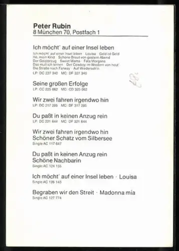 AK Musiker Peter Rubin im roten Hemd, Autograph