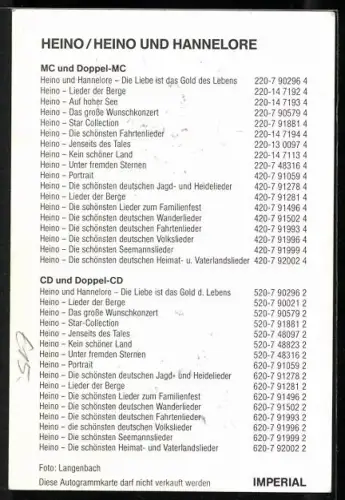 AK Musiker Heino und Hannelore im Porträt, Autograph