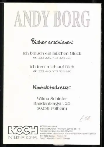 AK Musiker Andy Bord im Porträt, Autograph