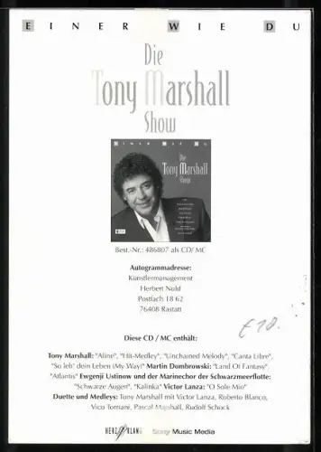 AK Musiker Tony Marshall im Anzug, Autograph