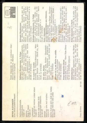 AK Musiker Peter Alexander mit Brille in der Hand, Autograph