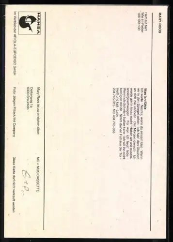 AK Musikerin Mary Roos im Porträt, Autograph