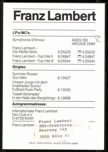 AK Musiker Franz Lambert im Anzug, Autograph