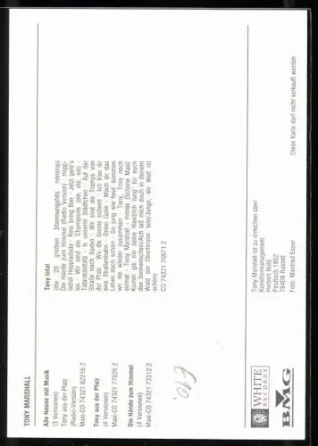 AK Musiker Tony Marshall im roten Anzug, Autograph