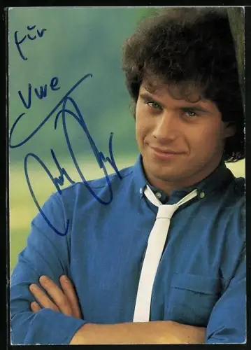 AK Musiker Andy Borg im blauen Hemd, Autograph