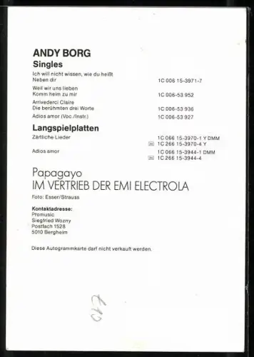 AK Musiker Andy Borg im blauen Hemd, Autograph