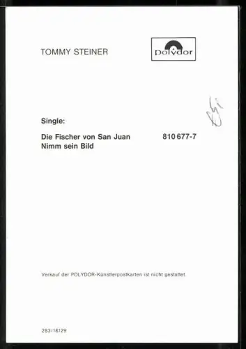 AK Musiker Tommy Steiner im gelben Anzug, Autograph