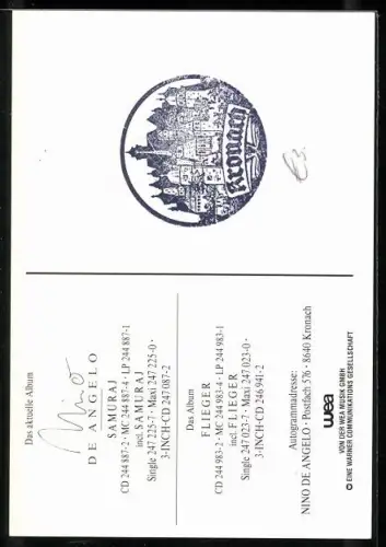 AK Musiker Nico de Angelo in Lederjacke, Autograph