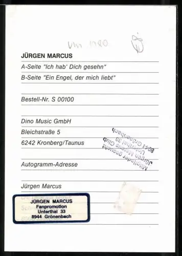 AK Musiker Jürgen Marcus in schwarzer Jacke, Autograph