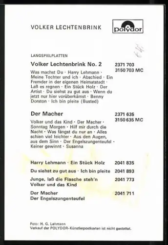 AK Musiker Volker Lechtenbrink im Jeanshemd, Autograph