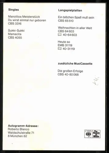 AK Musiker Roberto Blanco im bunten Hemd, Autograph