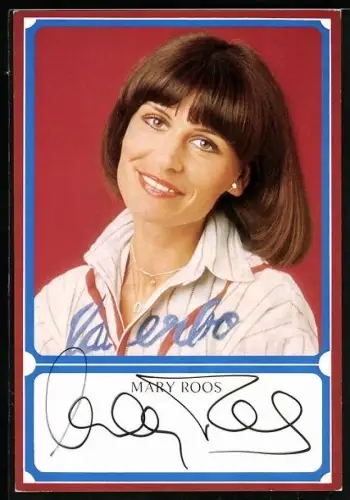 AK Musikerin Mary Roos in gestreifter Bluse, Autograph