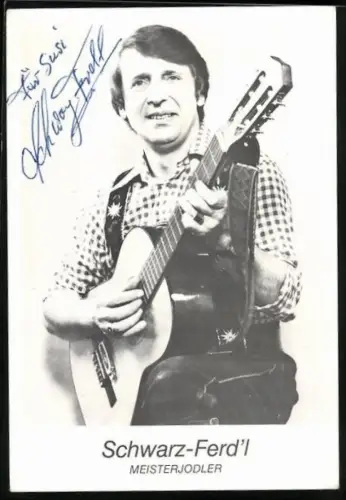 AK Musiker Schwarz-Ferd`l mit Gitarre, Autograph