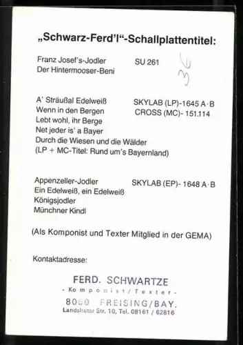 AK Musiker Schwarz-Ferd`l mit Gitarre, Autograph