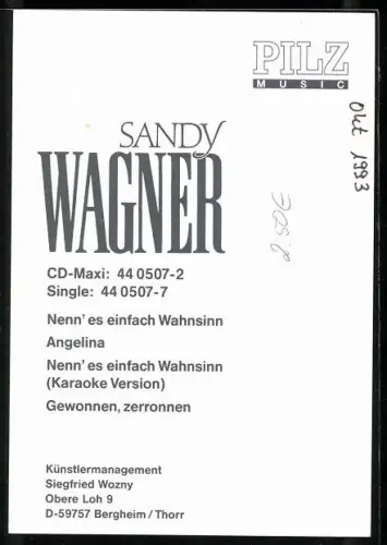 AK Musiker Sandy Wagner im weissen Hemd, Autograph