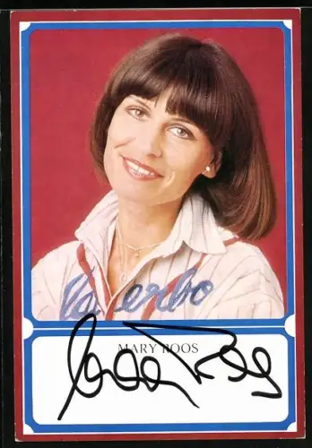 AK Musikerin Mary Roos im gestreiften Hemd, Autograph