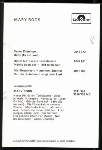 AK Musikerin Mary Roos im gestreiften Hemd, Autograph