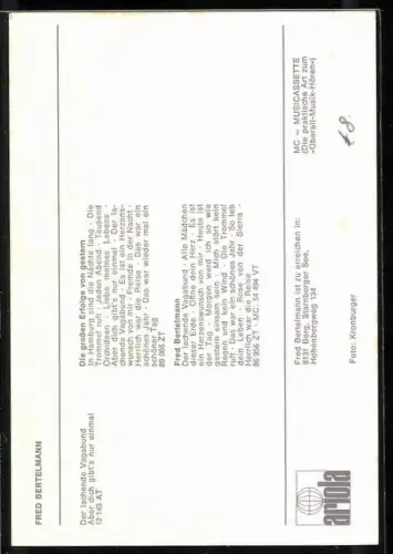 AK Musiker Fred Bertelmann mit Anzug und Krawatte, Autograph