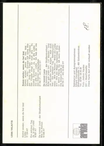 AK Musikerin Lena Valaitis im Porträt, Autograph