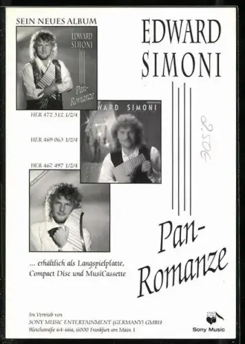 AK Musiker Edward Simoni mit Panflöte, Autograph