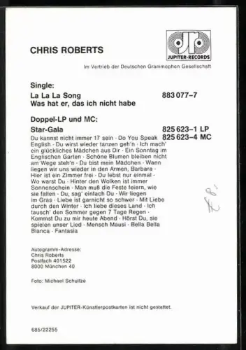 AK Musiker Christ Roberts lächelnd im Porträt, Autograph