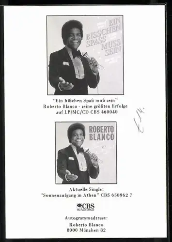 AK Musiker Roberto Blanko mit Mikrofon, Autograph