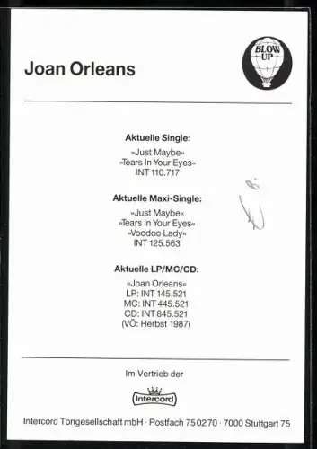 AK Musikerin Joan Orleans singend im Porträt, Autograph