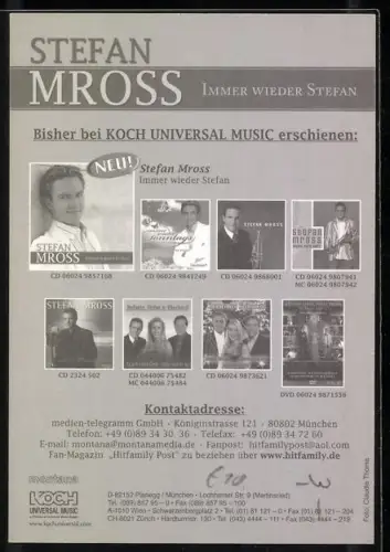 AK Musiker Stefan Mross in gestreiftem Hemd, Autograph