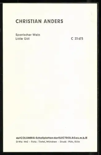 AK Musiker Christian Anders im Porträt, Autograph